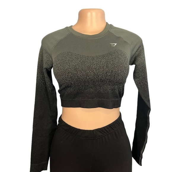 3/$30 🍂 Gymshark Adapt Seamless Ombre Long Sleeve Crop Top Black Gray - Picture 1 of 8